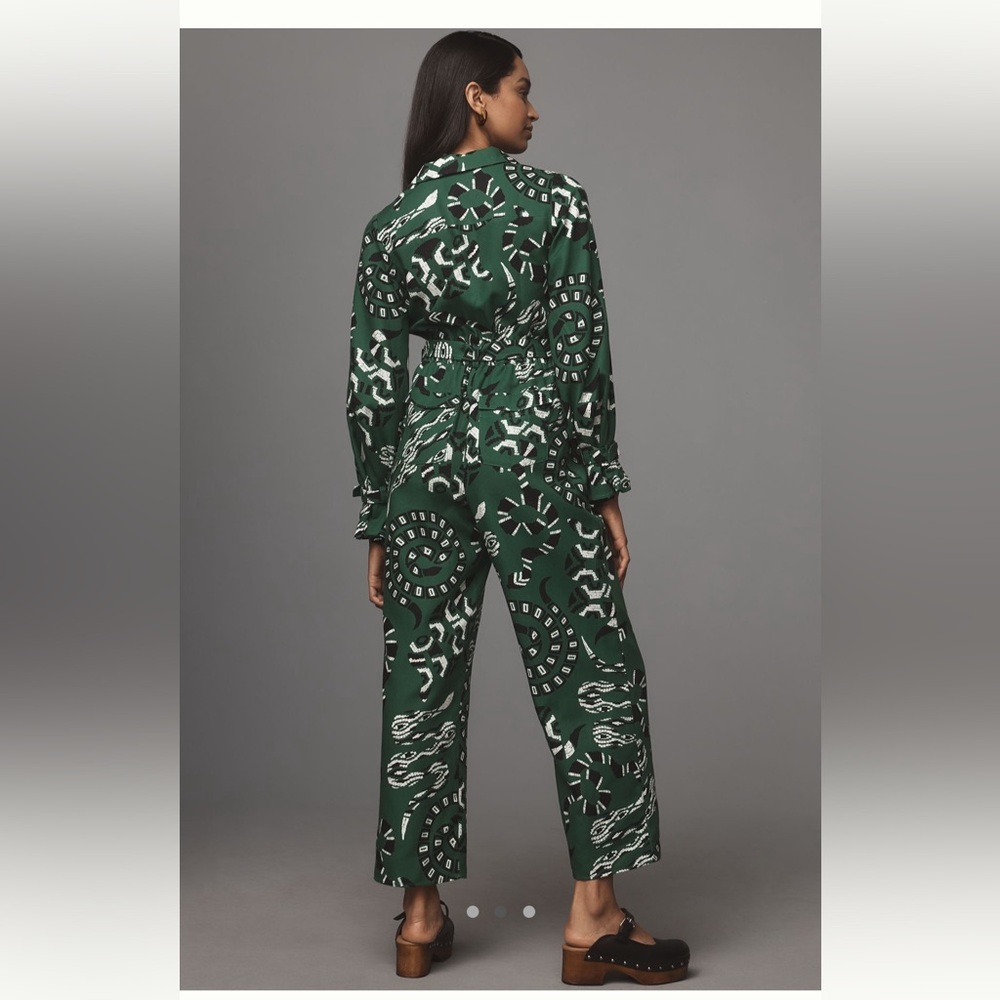 Anthropologie X Farm Rio Dark Green Patterned Jumpsuit Women’s Medium 🐍 Snake - Picture 2 of 7